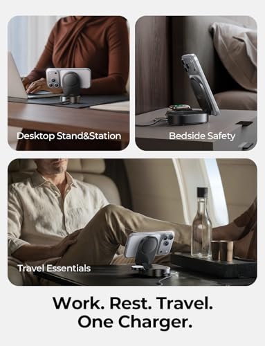 Image of LISEN [Ultra-Fast 25W] 3-in-1 Charging Station for Apple, Qi2.2 25W Foldable Wireless MagSafe Charger Stand for iPhone 17 /16 /15 /14 /13 Pro Max, Apple Watch&AirPods, Travel Portable with 45W Adapter | [3 in 1 Qi2.2 25W Fast Charging] Wireless Charger iPhone,[Compact] iPhone Charging Station,3-in-1 Charging Station for Apple