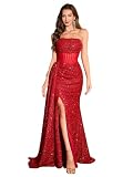 GZXHXLIFU Women's Luxury Sequin Off Shoulder Slim Fit Long Formal Banquet Evening Dress Wedding Dress Red