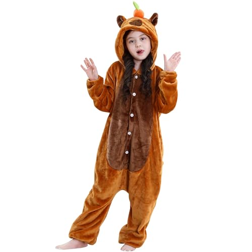 COOKY.D Combinaison à Capuche Cartoon pour Garçon Pyjama Gamer Fille Combinaison Pyjama Enfant Cadeau,Capybara 9-10 Ans