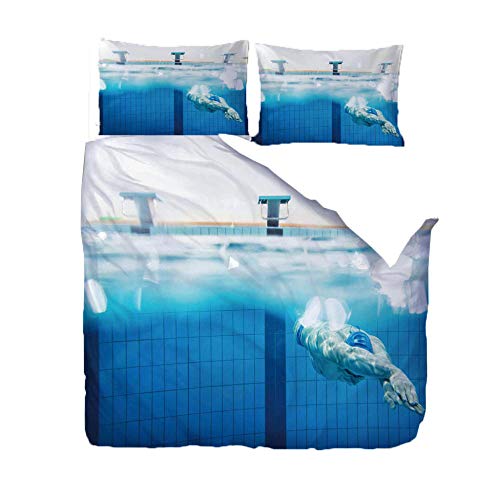 LOVEKKK Housse de Couette 3D Natation 220x240cm Parure Cover