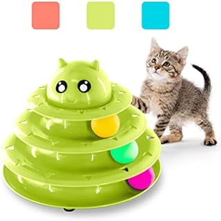 FurDreams Cat Roller Ball Toy Interactive - Green | 3 Tier Tower Fun Cat Ball Toy with 3 Colour Balls | 3 Level Cat Teaser Toy with Cat Play Balls | Cat Puzzle Toy for Exercise and Stimulation