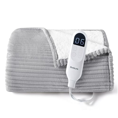 Bedsure GentleSoft heated blanket throw - ribbed flannel electric blanket