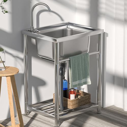 Évier simple en acier inoxydable avec robinet mitigeur pour restaurant