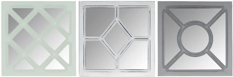 Stratton Home Decor 3 Piece Square Wall Mirror Set in Distressed White