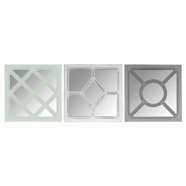 Stratton Home Decor 3 Piece Square Wall Mirror Set in Distressed White