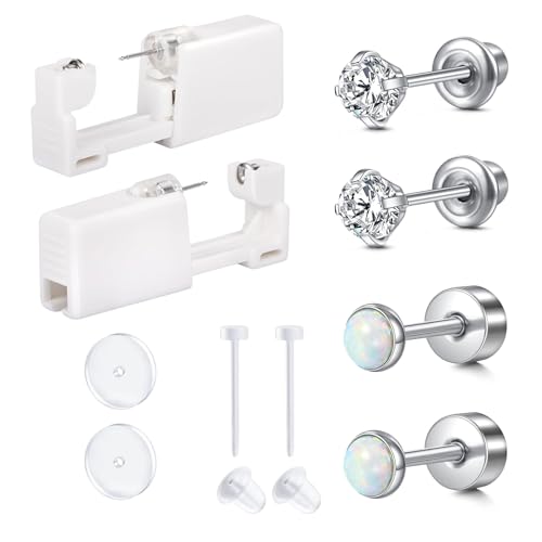 QWALIT Ear Piercing Gun Kit - Self Piercing Earrings With Studs - Disposable at Home Kit - Opal Flat...