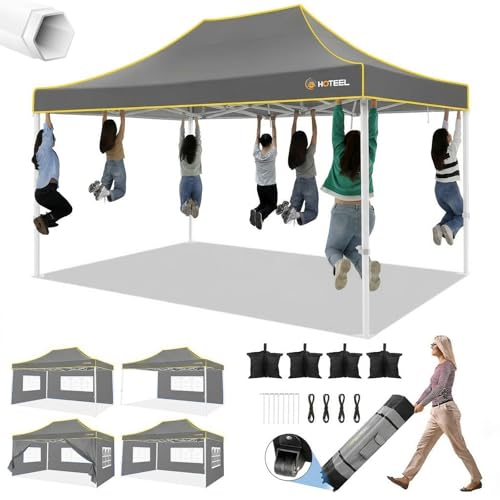 Image of Hoteel 10x15 Heavy Duty Pop Up Canopy Tent with 4 Sidewalls, Grey