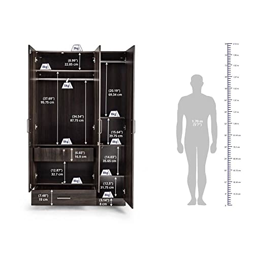 Image of Wakefit Wardrobe | 1 Year Warranty | Engineered Wood Almirah, Cupboard for Clothes Storage | 3 Door, 1 Drawer, 2 Hanging Space | Cashmere - Dark Brown