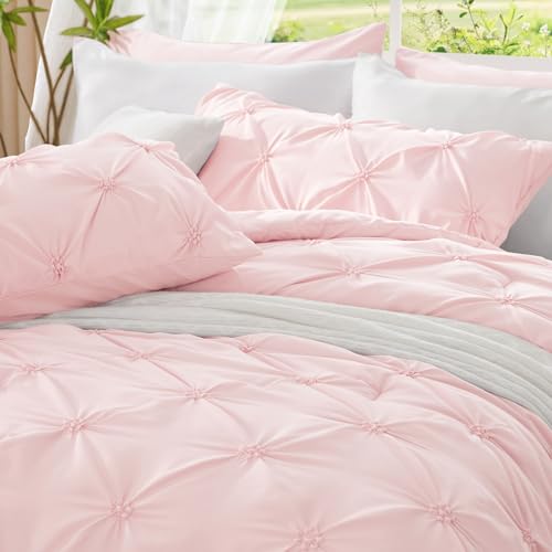 Image of BEDELITE Twin Comforter Set Baby Pink,Lightweight & Soft Comforter | Pintuck Boho Bedding, Warm & Cute Bed Set for All Season,With 1 Pillowcase