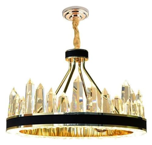 GONGKAI Lámpara de Techo de Cristal de Lujo para Comedor, lámpara de Techo LED Regulable en Negro y Dorado de Lujo, lámpara Colgante Circular para Sala de Estar, lámpara Colgante para Isla