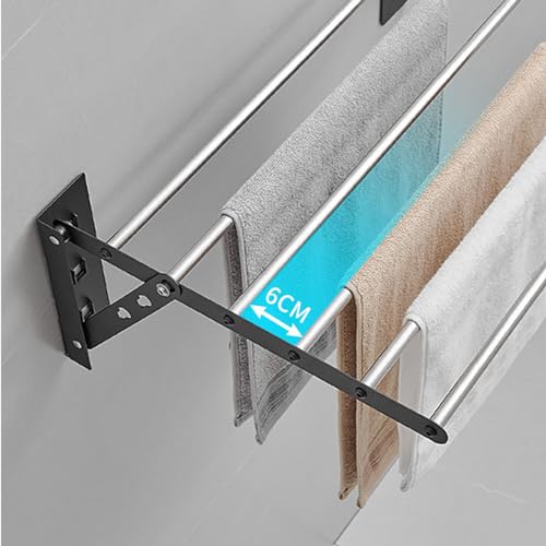 Folding Wall-Mounted Stainless Steel Clothes Drying Rack - 23" Wide Laundry Airer with Towel Storage Holder - Space-Saving Clothes(80CM/31.5in) - Image 3