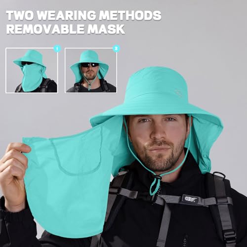 Image of Rosoz Sun Hat for Men Women with Neck Flap,Wide Brim UPF50+ Fishing Hat with Detachable Face Cover Outdoor Sun Protection Hat