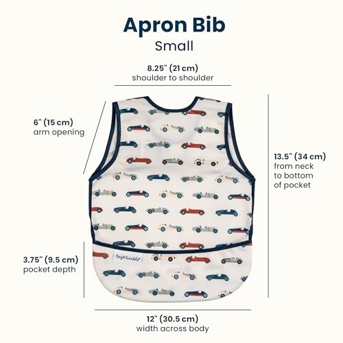 Image of Tiny Twinkle Mess Proof Baby Bib for Girls | Waterproof Toddler Bib for Eating | Baby Apron for Feeding | Machine Washable | Perfect Shower Gift (Vintage Cars, 6-24M)
