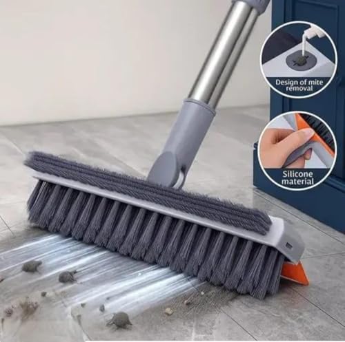 Image of Bathroom Cleaning Brush with Wiper 3 in 1Tiles Cleaning Brush Floor Scrub Bathroom Brush with Long Handle 120 Rotate (Heavy Quality)