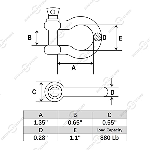Shonan 5/16" Bow Shackles, Heavy Duty D Ring Shackle Marine Grade, 4 Pcs Stainless Steel Anchor Shackle Screw Shackles For Lifting, 880 Lbs Capacity #TOP1