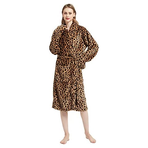 DREAMLANDING Leopard Printed Flannel Bathrobe Cover