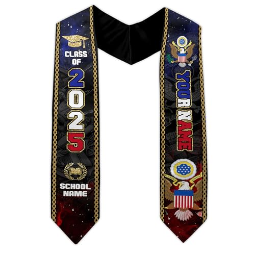 MonkeyVan Personalized USA Graduation Sash, Class of 2025 American Flag Stole Custom Stole for College High School University Us15