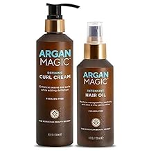 Argan Magic Defining Curl Cream & Hair Cream Oil Combo Pack - Enhances Waves & Curls, Adds Definition | Restores Manageability | Adds Silky, Glossy Shine | Paraben Free 8.5 oz / 4 oz