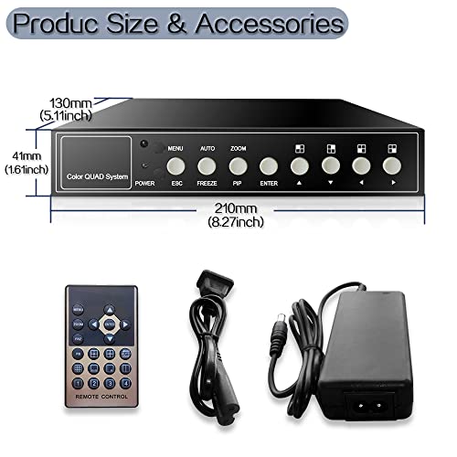 4 Kanäle 1080P HD Video Quad Videoprozessor Videobild Umschalter für AHD CVI TVI CCTV Überwachungskameras mit Funktionen von Digitalzoom, Einfrieren Mehrerer Videos, Alarm bei Videoverlust