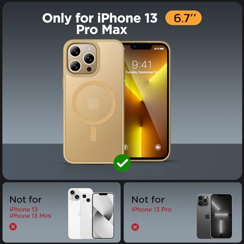 Image of Miracase Magnetic for iPhone 13 Pro Max Case 6.7 inch (Compatible with MagSafe)(with 2X Screen Protectors) Military-Grade Protection, Anti-Fingerprint Translucent Matte Phone Case Cover, Light Yellow