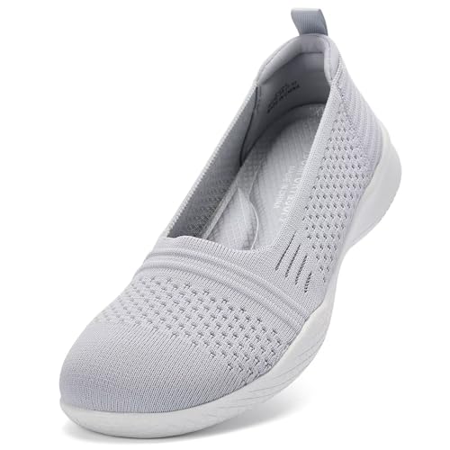 Puxowe Women'S Walking Shoes Lightweight Knit Slip On Mesh Comfortable Barefoot Minimalist Sneakers Low Top 2405 Gray Us 9 cover