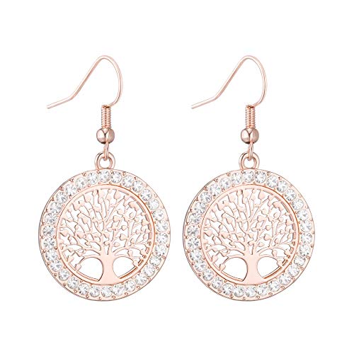 PengJin Pendientes De Circón Cúbico De Árbol De La Vida De Las Mujeres, Pendientes De Acero Inoxidable De Moda y Hermosos, Regalos Para Mujeres