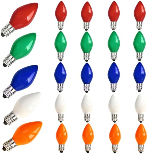 Oviejo 25 Pack C7 Replacement Christmas Light Bulbs, Vintage Multicolor