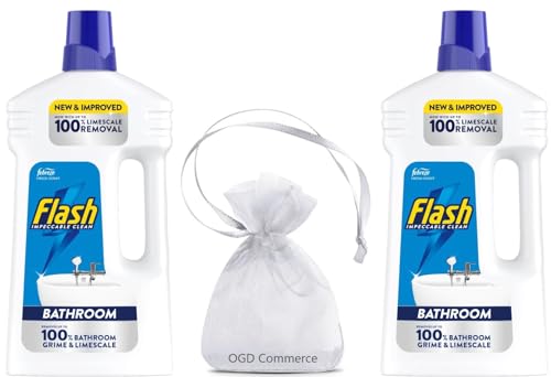 Flash Impeccable Clean, All Purpose & Bathroom Floor Cleaner, 950ml, with Febreze Fresh Scent, Pack of 2 + Our Gift for You: Organza Small Bag