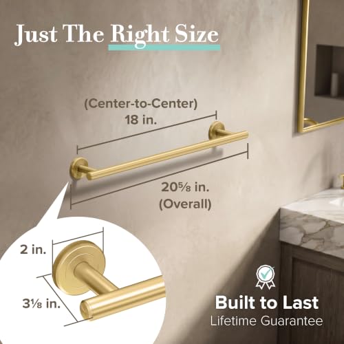 Image of Gatco 4231 Latitude II 18-Inch Towel Bar, Wall Mounted Bathroom Towel Holder, Brushed Brass, Total Length 20.63 inch