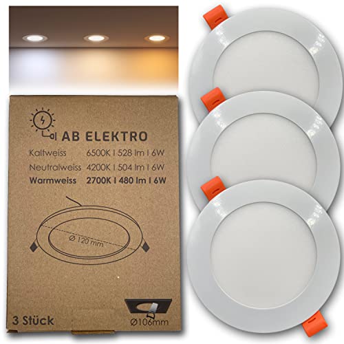 AB Elektro LED Einbaustrahler Flach Rund 3er Set I 6W Spot 12V Warmweiß I Panel Deckenleuchte I Einbauleuchte Set Mit Trafo