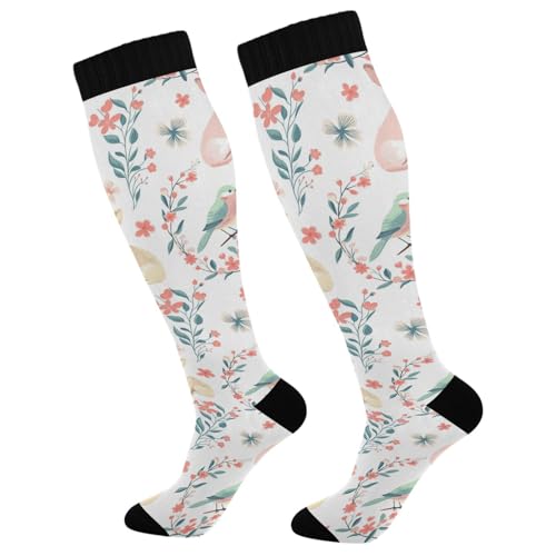 Dussdil Spring Bunnies Flowers Bird Compression Socks for Women Men Rabbits Circulation Long Knee Socks for Sport Gym Stockings Socks