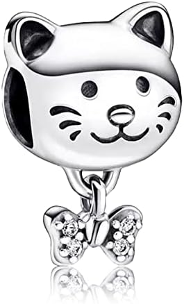RMMY Charm Anhänger Cute Animal Cat& Dog 925 Sterling Silver Pendant Dangle Beads für Europäische Armbänder und Halsketten,Mother's Day Jewelry Gifts