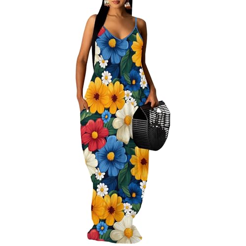 Image of SUZONANA Women Plus Size Summer Maxi Dress Spaghetti Strap Loose Sundress