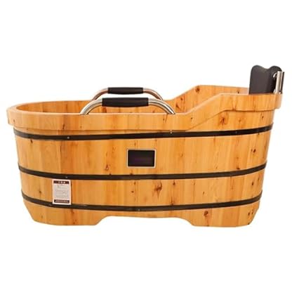 ZCBYBT Mobile Spa Tiefe Einweichung Wanne Japanische Art Massivholz Einweichung Badewanne Freistehende Holzbadewanne mit Armlehne,150cm