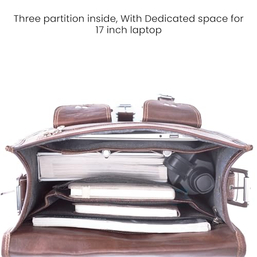Handmade World Convertible Leather Laptop Backpack for Men &ndash; 17 Inch Business Travel Bag, 2-in-1 Messenger & Backpack, Full Grain Leather Work Bag, Carry On Professional Office Bag (12" x 16")