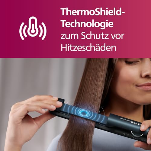 Philips Haarglätter 7000 Series, ThermoShield Technologie, Ionisierungsfunktion, Keramikplatten mit Arganöl, Blaugrün-Metallic… – Ansicht 2