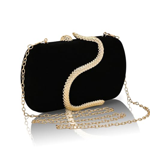 AIBAOWU Velvet Evening Clutch Purses for Women Black Formal Evening Bag for Wedding Party Snake Clutch Bride Purse Shoulder Bag Prom