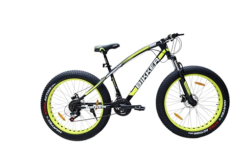Image of Fat Tyre Cycle For Men With Dual Disc Brake, Front Steel Suspension, Multi Speed Unisex Cycle (12+ Years) I Frame Size: 18 inch inch| 85% Assembled Easy Self-Assembly (Black-Green), Road Bike