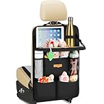 SURDOCA Car Seat Organiser Kids with Foldable Tray – Seat Storage with Touchable Tablet Pocket, Roadtrip Essentials – Fits Most Vehicles