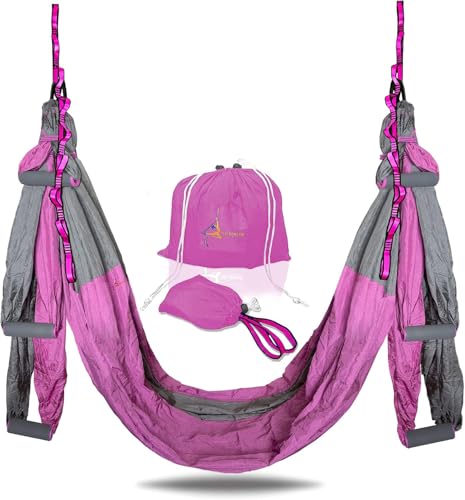 YOGA SWING PRO Premium Aerial Hammock Anti gravity Yoga Swing Kit - Acrobat Flying Sling Set for Indoor and Outdoor Inversion Therapy (Pink)