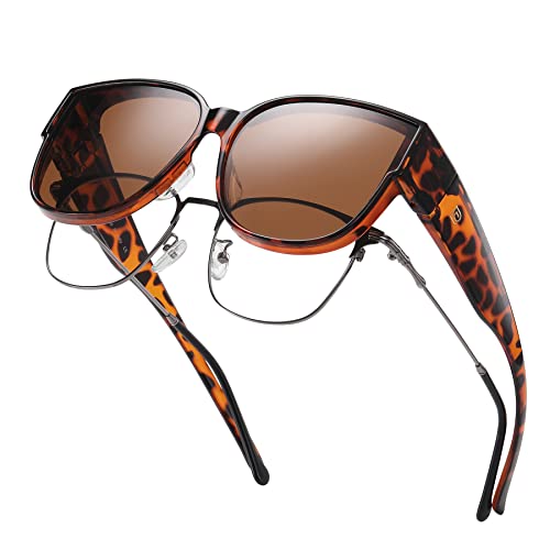DUCO Fit Over Sunglasses for Men Women Wear Over Glasses Retro Wrap Around Polarized Sun Glasses UV400 Protection