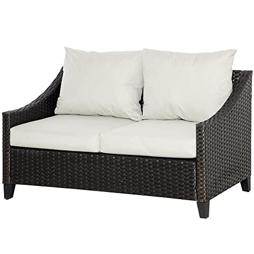 Outsunny Sofá de jardín de ratán de 2 plazas con Cojines tapizados Cojines con Cremallera y Patas 132x70x74 cm Marrón