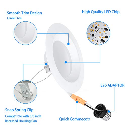 Ecoeler 5/6 Inch Dimmable Led Downlight, 4Pack 12.5W Retrofit Recessed Lighting, Energy Star & Etl Listed Approved Led Ceiling Can Light, 5000K Daylight, 850Lm, Simple Retrofit Installation #TOP5
