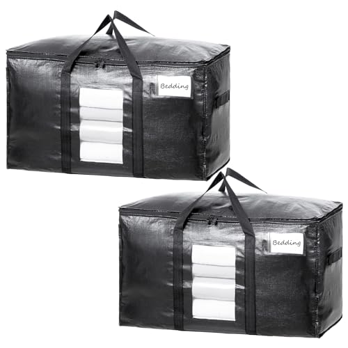 Image of TAILI Extra Large Moving Bags, 2 Pack Black Heavy Duty Totes For Storage with Visible Window, Wrap Around Handles, Storage Bags for Space Saving, Alternative to Moving Boxes