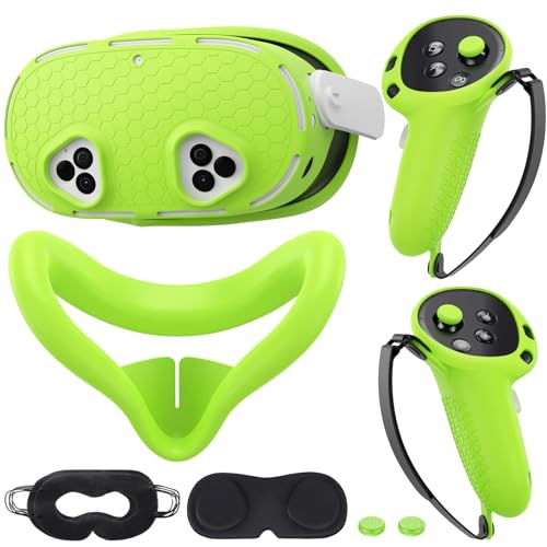 Silicone Cover Set Compatible with Meta/Oculus Quest 3s Accessories, VR Silicone Face Cover, VR Shell Cover,Touch Controller Grip Case,Camera Lens Protector Set (Colorful B)
