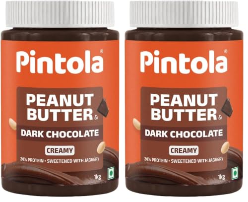 Image of Pintola Peanut Butter Chocolate Flavour Creamy 1kg - 18.6g Protein & 5.2g Dietary Fiber, Made with Premium Roasted Nuts & Cocoa, Gluten Free, Zero Cholesterol & Trans Fat, Vit E & B3, Dark Chocolate