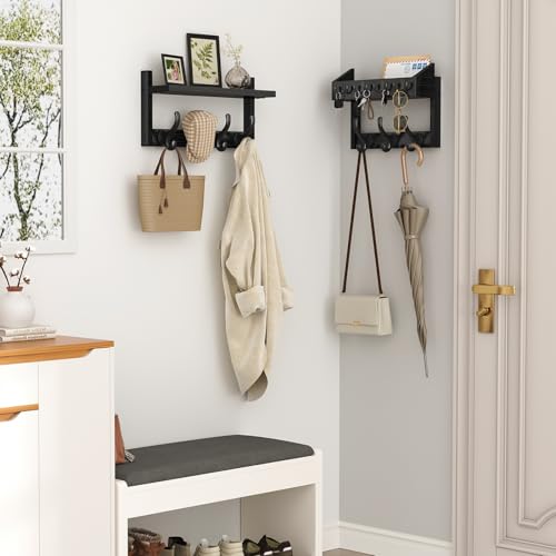 Evermagin 29" Coat Rack Wall Mount with Shelf, 4 in 1 Coat and Key Hanger with 11 Metal Hooks, Entryway Wall Mounted Shelf with Mail Holder for Living Room, Bedroom, Black by Evermagin - Image 2