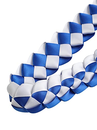 Tftafan Graduation Lei Graduation Ribbon Lei Necklace 2023 Graduation Necklace Braided Necklace Graduation Gift Party Accessories For Women And Men (Blue And White, 12) #TOP2