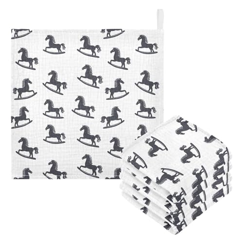 vvfelixl Baby Muslin Washcloths Cartoon Toy Rocking Horse Baby Burp Cloths Cotton Babys Face Towel for Newborn Infants Boys Girls Soft and Absorbent 11.8 X 11.8 in, 3 Pack3