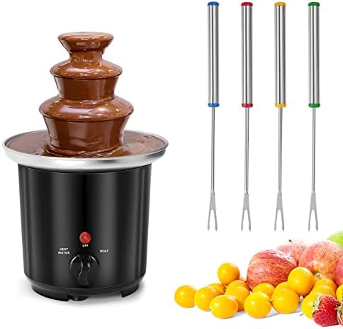 BTToyy Mini Chocolate Fountain,3 Tiers Electric Melting Machine with 4Pcs Forks,10-OZ Mini Hot Chocolate Fondue Pot Fountain Party Fondue for for Nacho Cheese, BBQ Sauce,Fruit,Ranch, Liqueurs